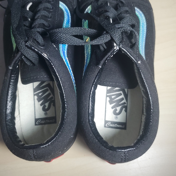 Vans Old Skool Black And shiny Blue Line Woman Size 7.5 new * no box* - Picture 6 of 7